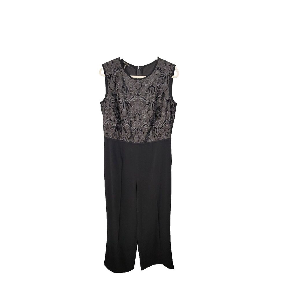 Escada Black Lace Bodice Wide Leg Jumpsuit Size 42 (US 10) Sleeveless Formal